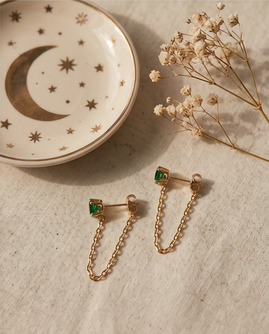 Emerald Chain Earrings