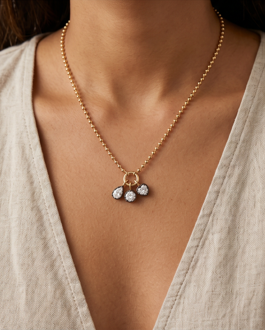 Golden Beads Charm Holder Necklace